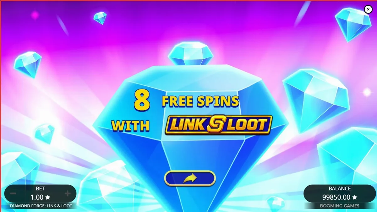 Tampilan visual slot Diamond Forge Link & Loot dengan simbol buah dan berlian